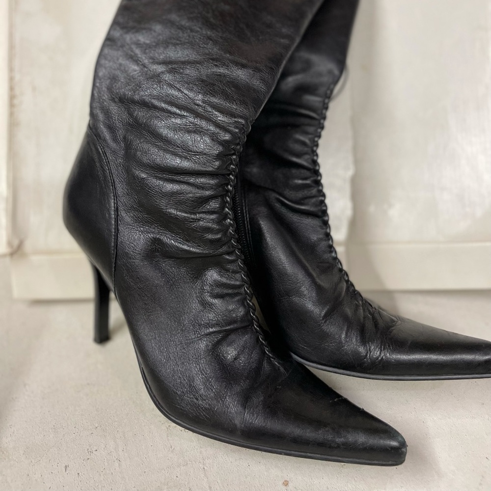 Black Leather Heeled Boots